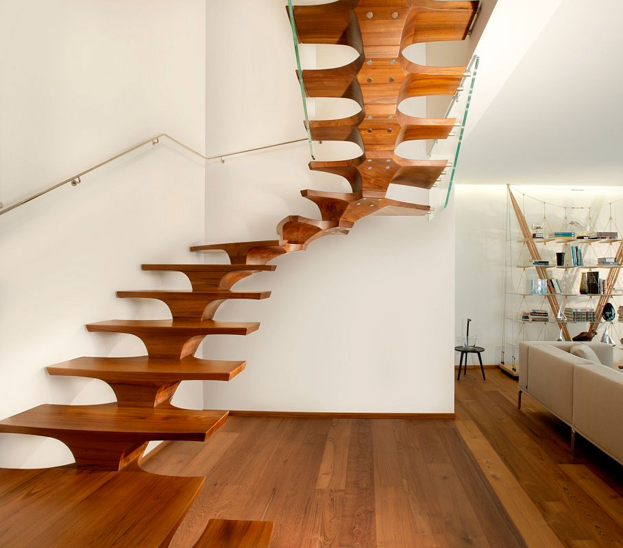 geometric staircase made of wood