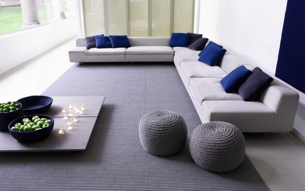 Modern puff stools inside a contemporary living room in soft colors luxazin